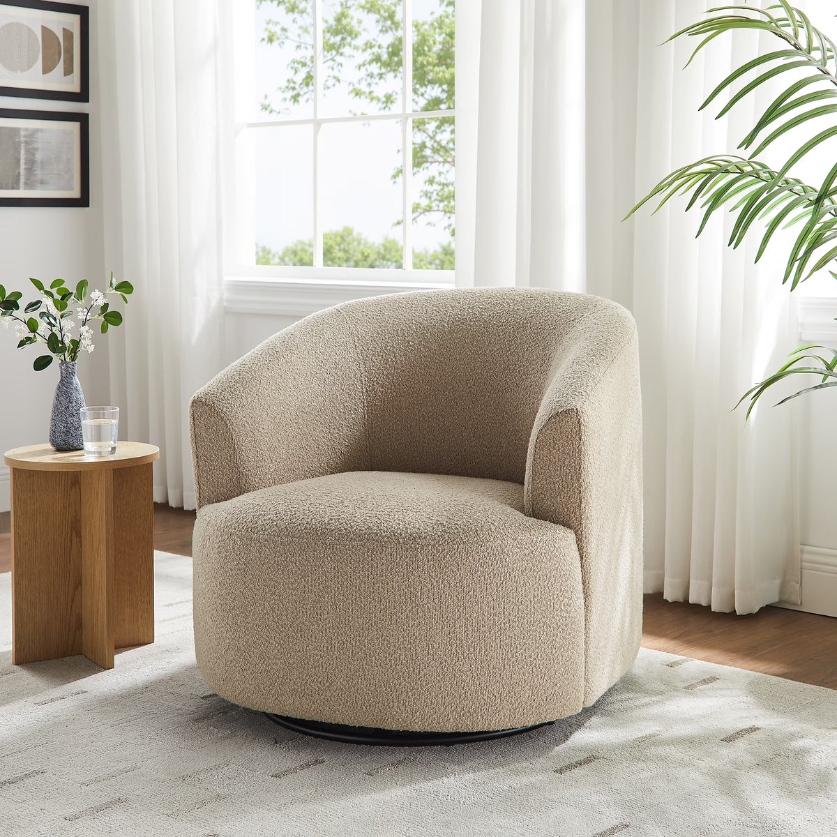2026 NewMainstays Boucle Swivel Accent Chair, Taupe