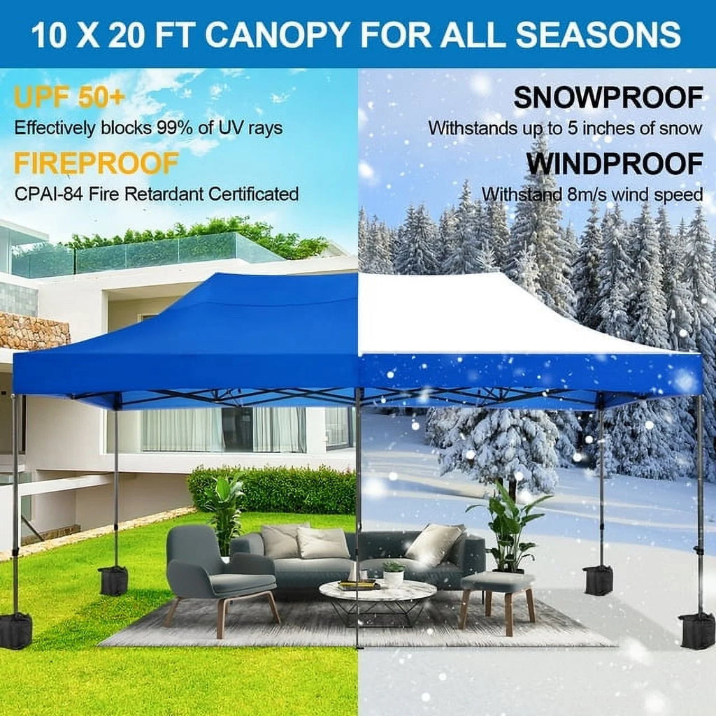SANOPY 10'x20' Pop Up Canopy Waterproof Folding Tent Outdoor Easy Set-up Instant Tent Heavy Duty Commercial Wedding Party Shelter with 6 Removable Sidewalls, 4 Sandbags, Roller Bag, Black