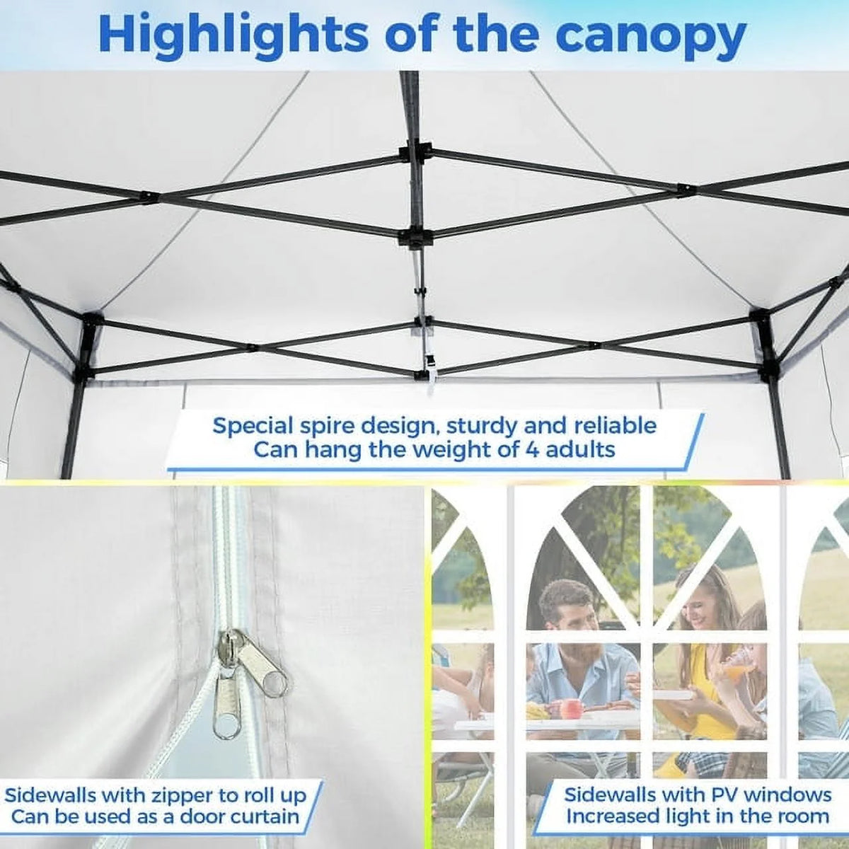SANOPY 10'x20' Pop Up Canopy Waterproof Folding Tent Outdoor Easy Set-up Instant Tent Heavy Duty Commercial Wedding Party Shelter with 6 Removable Sidewalls, 4 Sandbags, Roller Bag, Black