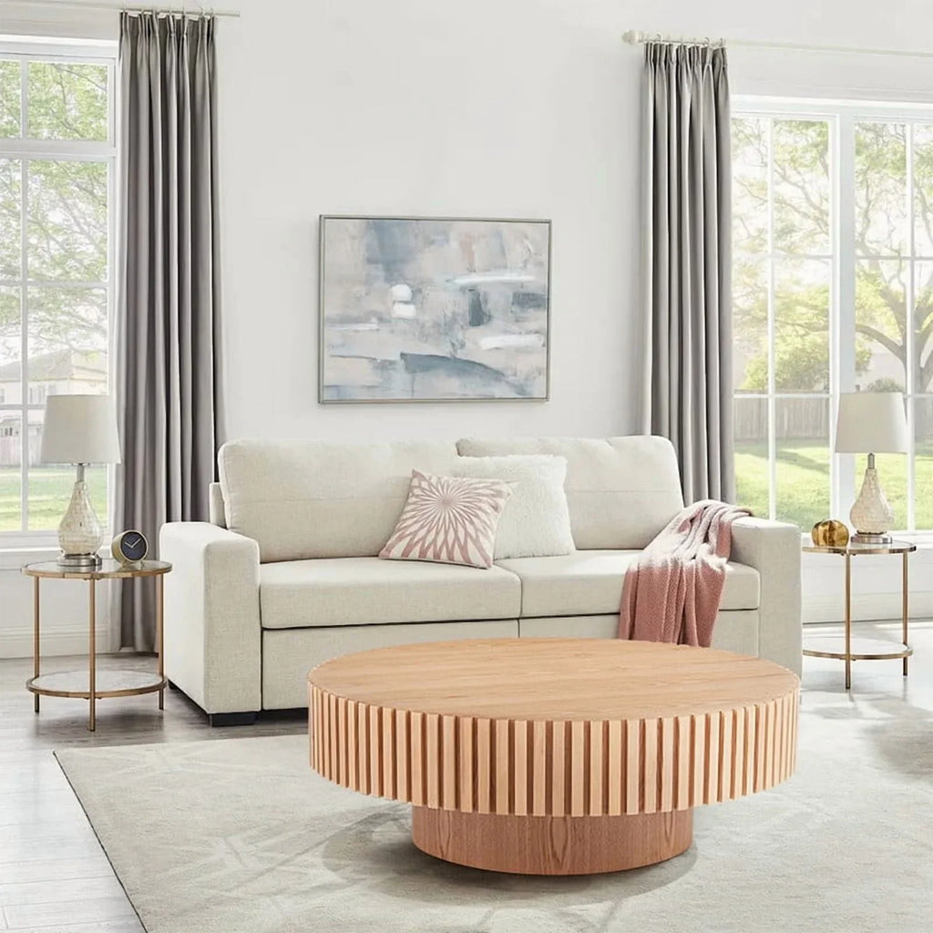 2026 NewFFH 43.7 inch Oval Coffee Table for Living Room,Handcraft Rustic Corner Coffee Table Nature Wood Relief Sturdy Pedestal for Apartmen,Side Table Centre Table,Nature Wood