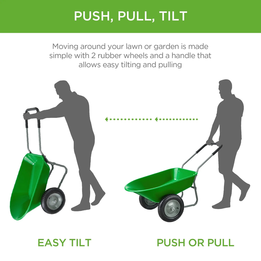 2026 NewBest Choice Products Dual-Wheel Home Wheelbarrow Yard Garden Cart for Lawn, Construction - Green