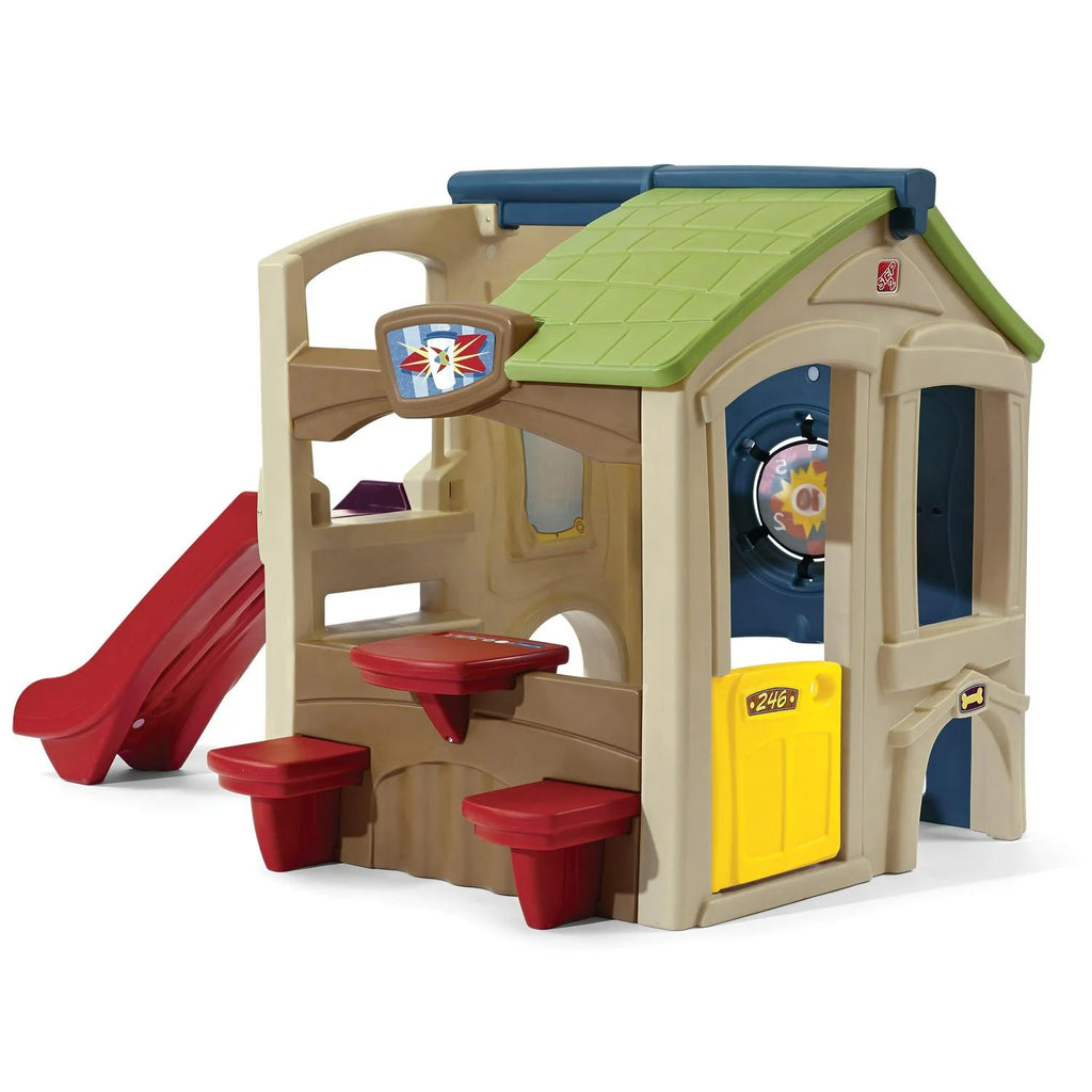 2026 NewStep2 Neighborhood Fun Center Brown Playhouse with Slide Plastic Kids Outdoor Toys