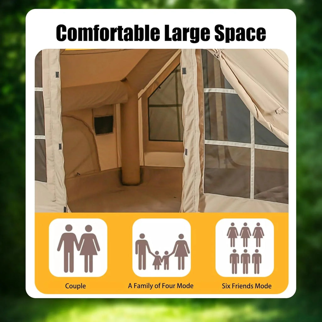 2026 NewInflatable Camping Tents With Hand Pump, Air Glamping Tents, Easy SetupWaterproofand Windproof Blow Up Tent, 4 Seasons Oxford Cabin Tent With esh &ChimneyWindow.