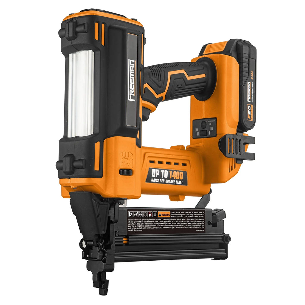 Freeman PE20V2118G2 20 Volt Cordless 2-in-1 18-Gauge Nailer / Stapler Kit with Lithium Ion Battery, Charger, Bag, and Fasteners (400 Count) -C 1400 Shots per Charge