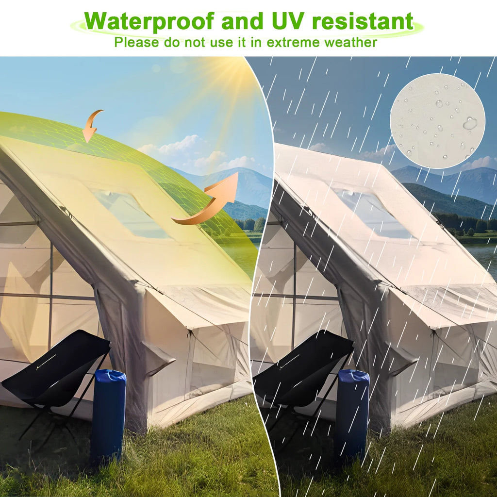 Wilitto Inflatable Tent for Camping, 1-6 Person Blow-up Air Tent, Easy Setup Waterproof Windproof Cabin Tent, 4 Seasons Family Glamping Tent House _Beige