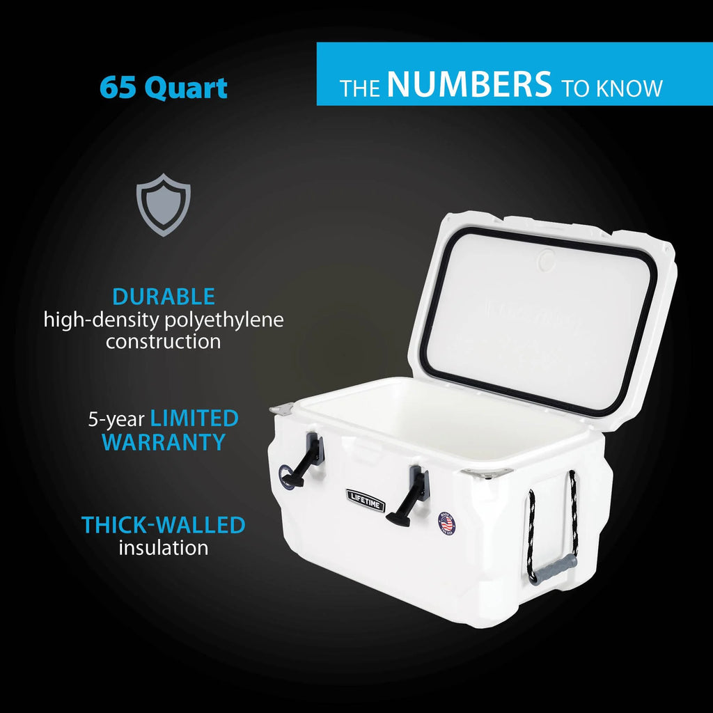 Lifetime 65 qt Bear-Resistant Camping Cooler, Premium High Performance, Ice Retention, Hard Cooler, 75 Can Capacity, Arctic White (90997)
