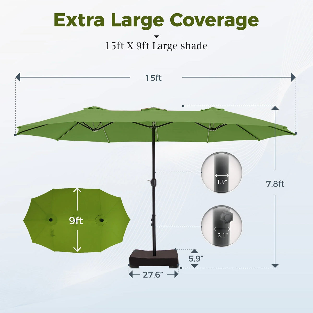 2026 NewAlpha Joy 15ft Outdoor Patio Umbrella Extra-Large Double-Sided Garden Umbrella with Crank Handle and Base - Smoky Gray