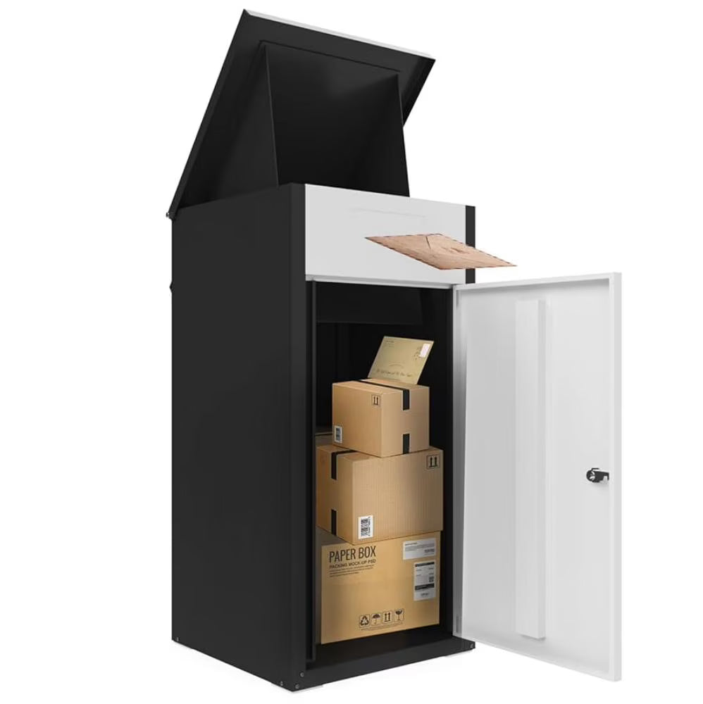 2026 NewAECOJOY Package Delivery Boxes for Outside Parcel Drop Box Outdoor Storage Box Wall Mounted Express Mail Package Delivery Box 17" x 16" x 38.3" Black