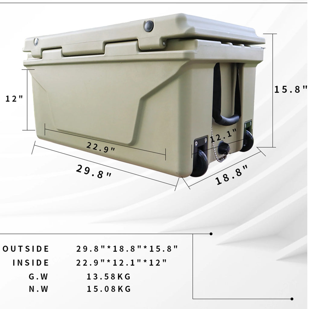 Segmart 65QT Hard Insulated Portable Cooler for Camping, Ultra-Light Insulated Ice Chest Box with 2 Wheels, Leak-Proof Cooler for Drink, Beverage, Beach, Camping, Picnic, Barbecue, Khaki