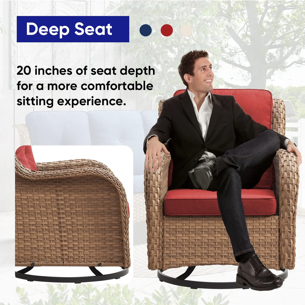 2026 NewPOCASSY 3 Piece Patio Set Outdoor Wicker Glider Rocking and Swivel Chairs with Cushions