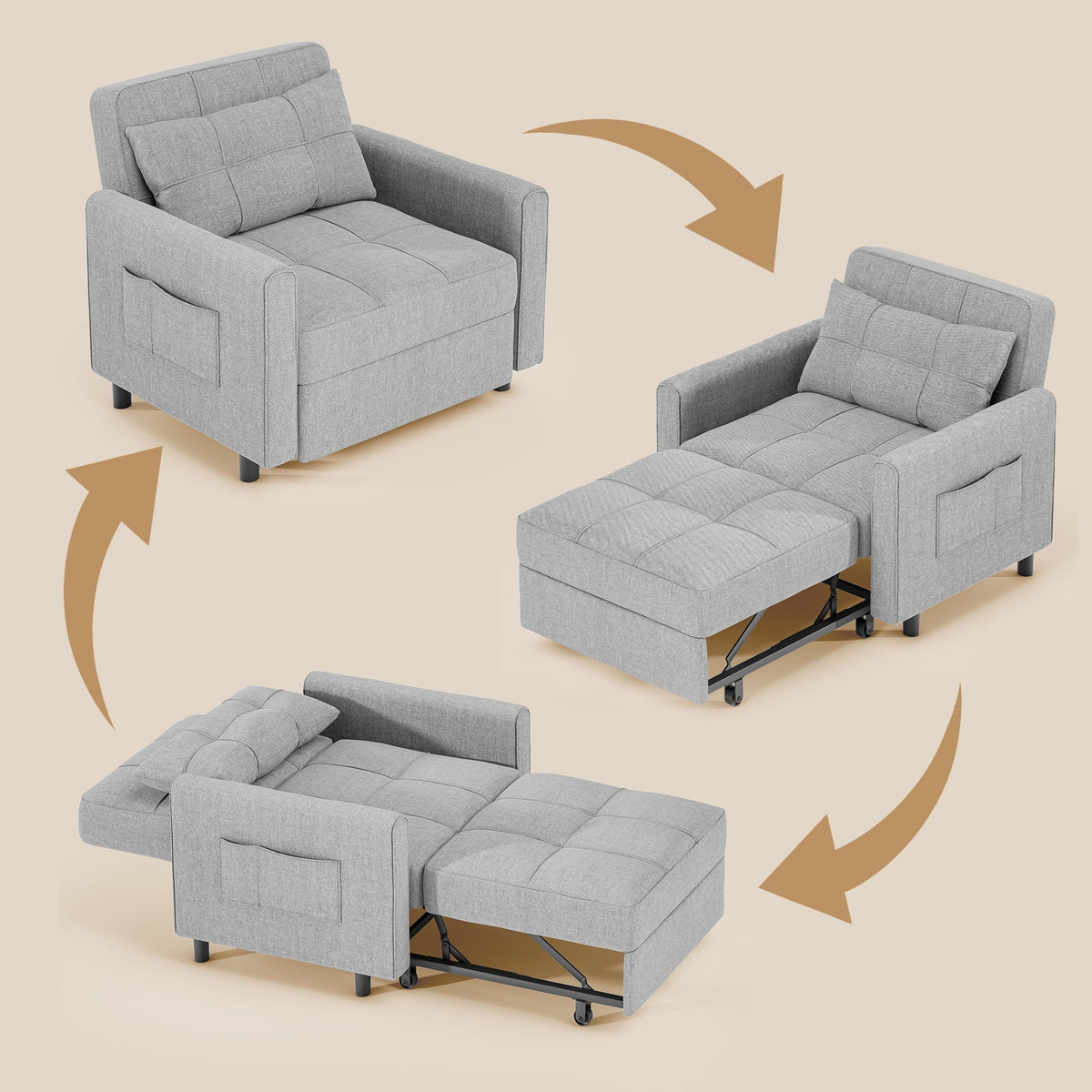 2026 New3 in 1 Convertible Sofa Bed Chair for Living Room, Aiho Sleeper Sofa Bed for Living Room, Dark Gray