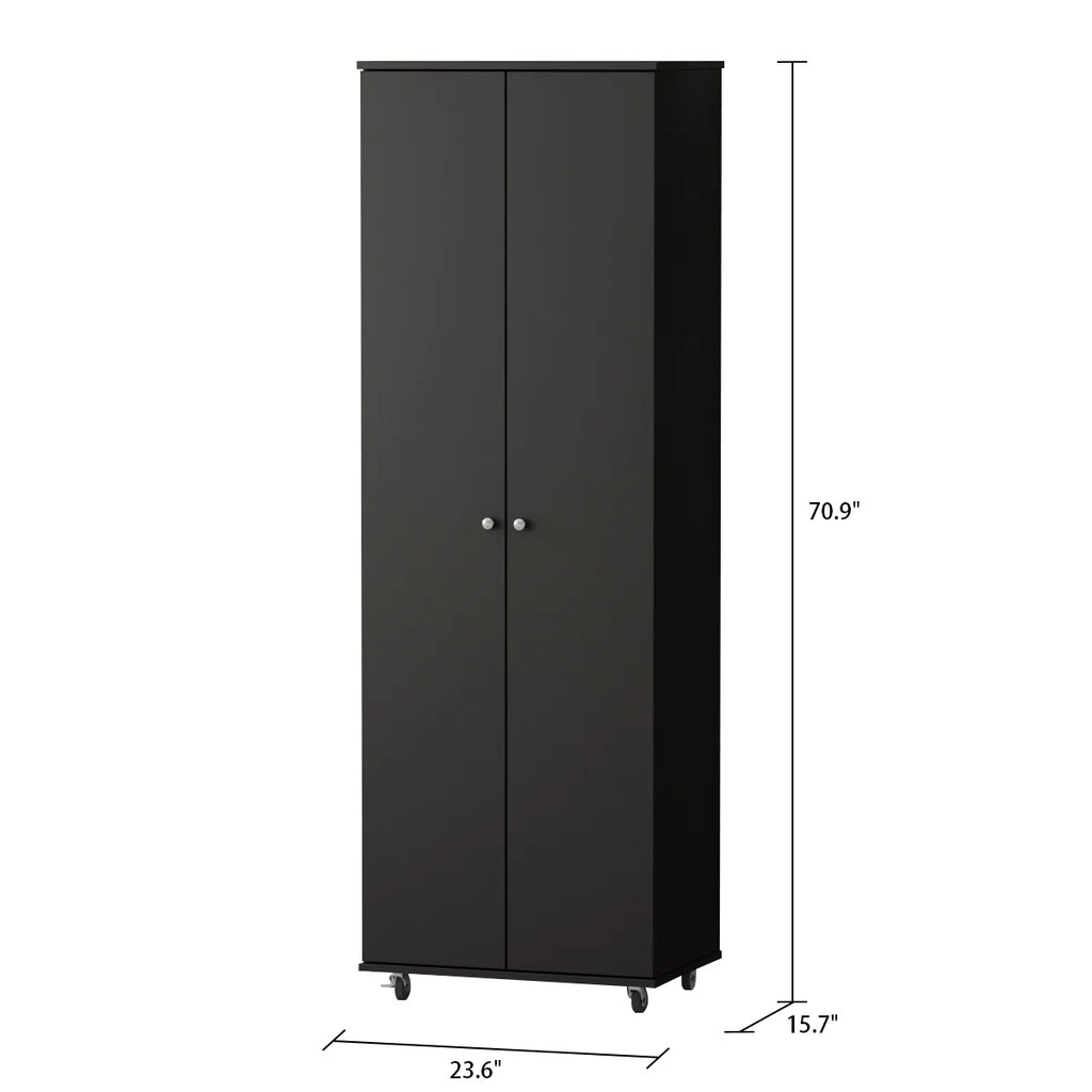 2026 NewKULAGAGA 2-Door Tall Shoes Storage Cabinet with Wheels, Modern 8-Tier Wood Shoe Rack Storage Organizer for Entryway Hallway Blcak