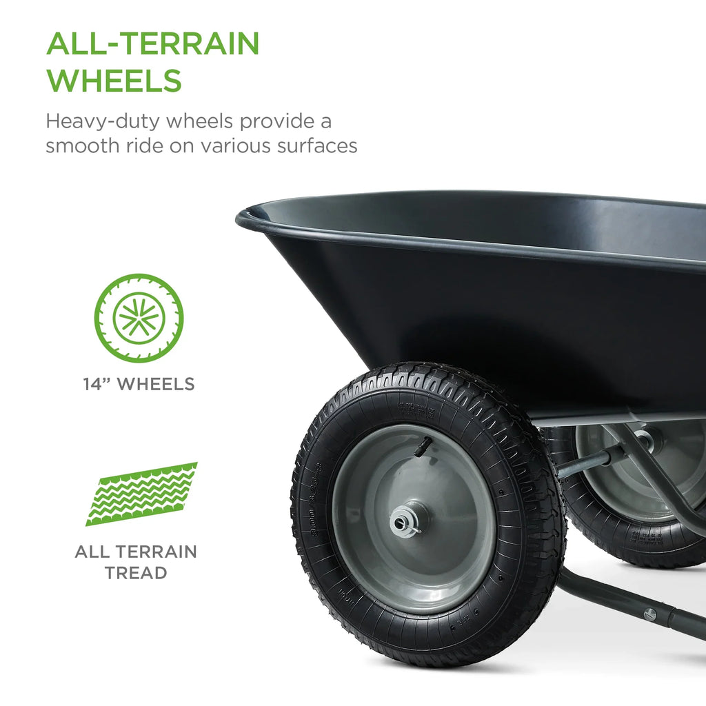 2026 NewBest Choice Products Dual-Wheel Home Wheelbarrow Yard Garden Cart for Lawn, Construction - Green