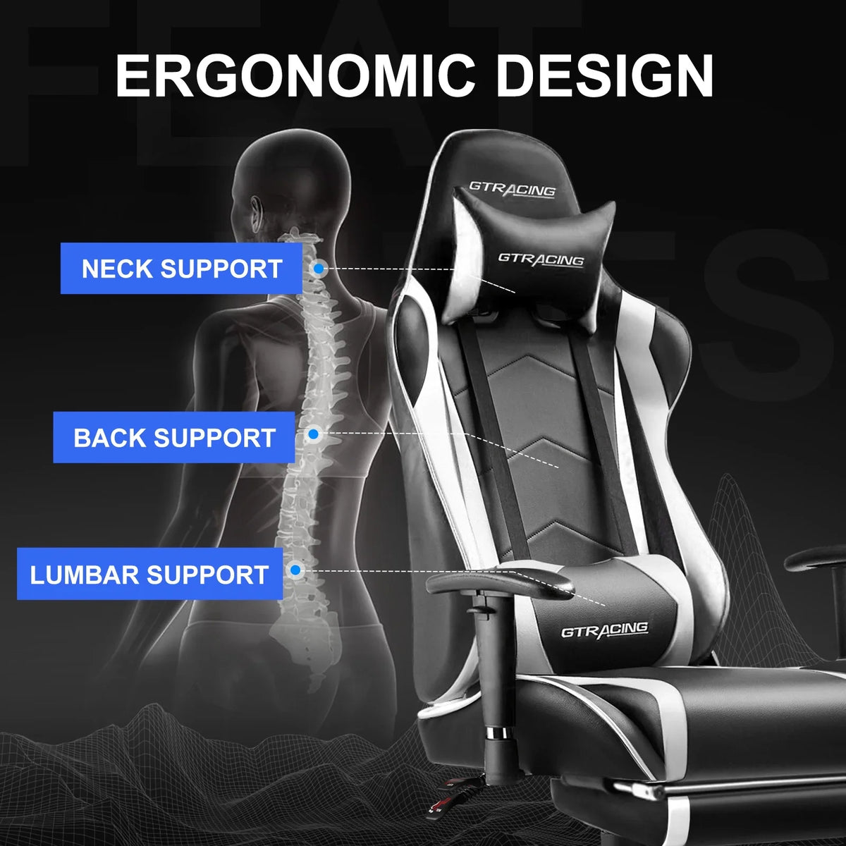 2026 NewGTRACING Gaming Chair, Ergonomic Office Desk Chair with Lumbar Support, PU Leather, Footrest & Adjustable Headrest, Red