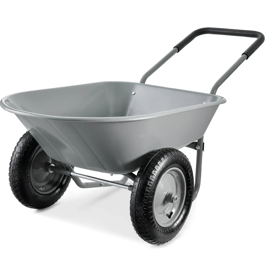 2026 NewBest Choice Products Dual-Wheel Home Wheelbarrow Yard Garden Cart for Lawn, Construction - Green