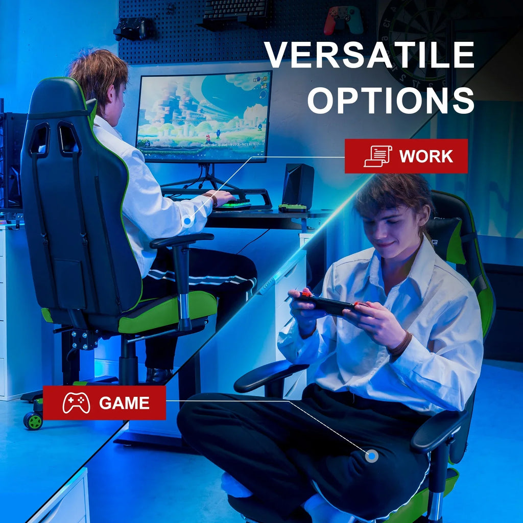 2026 NewGTRACING Gaming Chair, Ergonomic Office Desk Chair with Lumbar Support, PU Leather, Footrest & Adjustable Headrest, Red