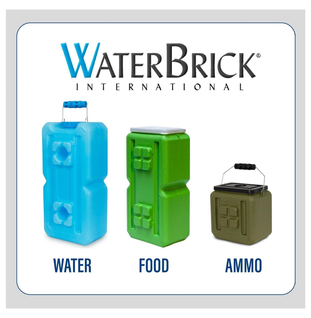 International Water Storage Containers for Emergency Water Storage | 4-Pack of Stackable 3.5 Gallon Water Container Bricks | Food-Grade HDPE Plastic | BPA- | STD Tan