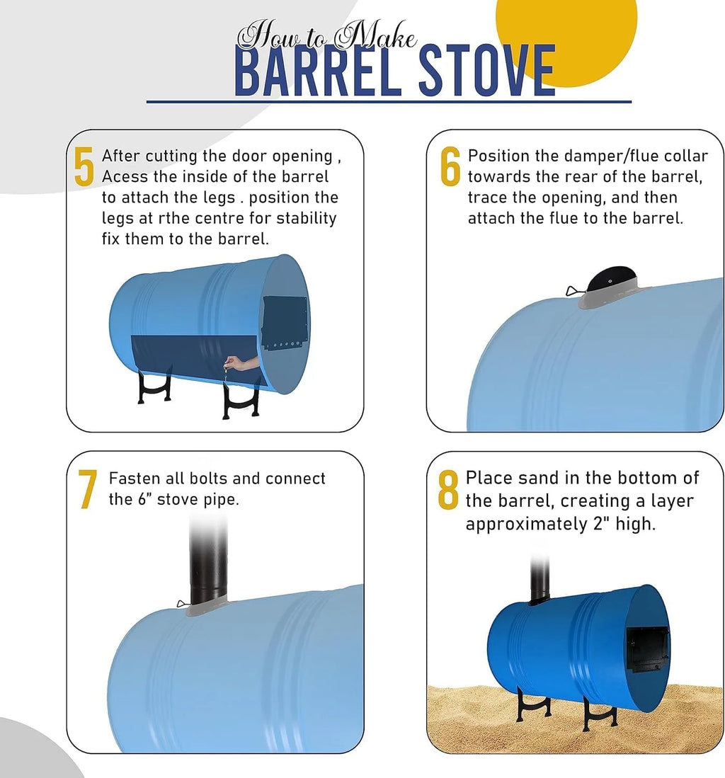 Barrel Stoves Kit -C Perfect For 30-55 Gallon Drum Wood Stove Kit - Wood Burning Stove Kit Barrel Stove Door - Fire Wood Camp Stove Kit Wood Stove Kit for Emergency Heating & Cooking