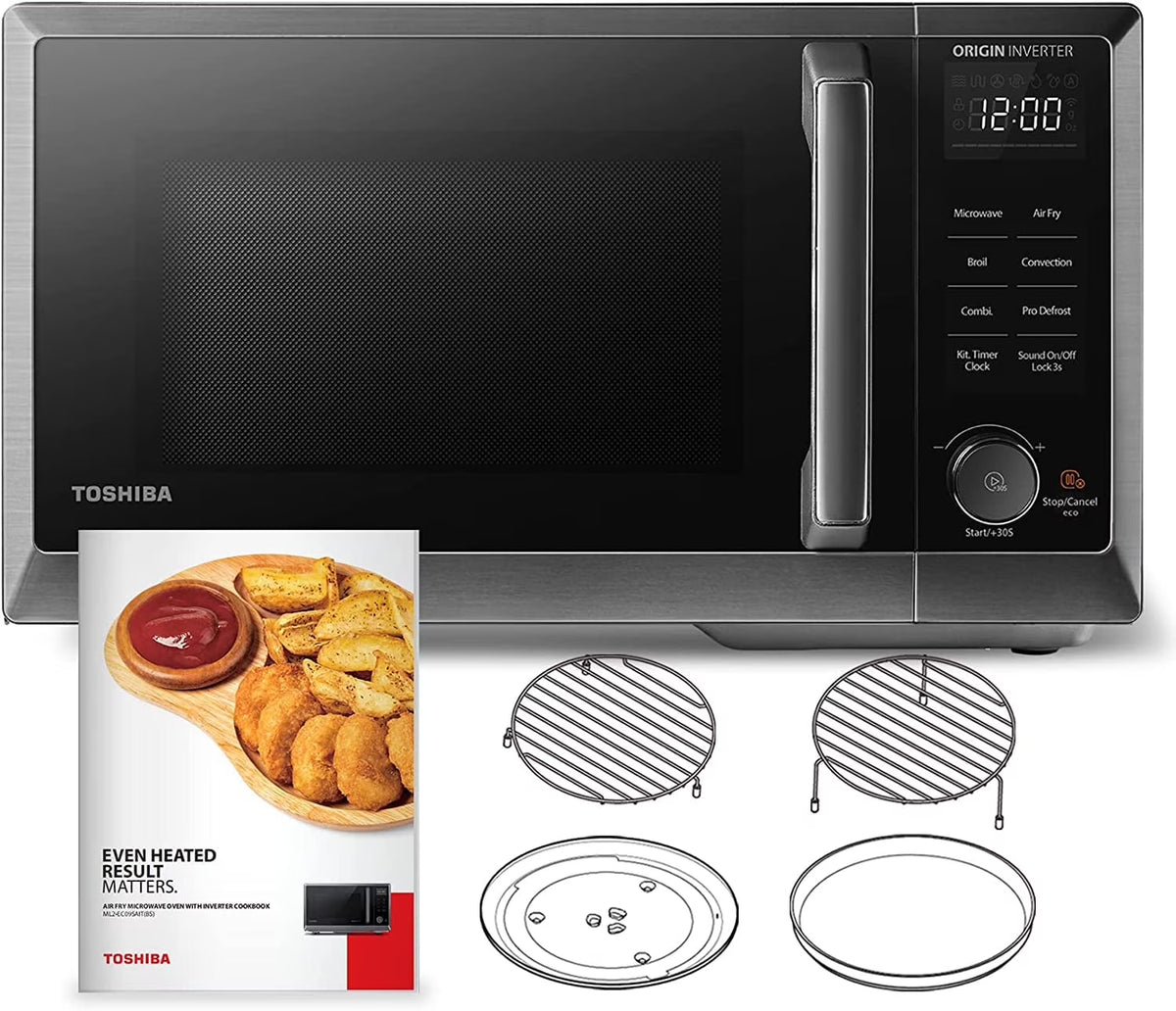 2026 NewTOSHIBA 7-in-1 Countertop Microwave Oven Air Fryer Combo, Inverter, Convection, Broil, Speedy Combi, Even Defrost, Humidity Sensor, Mute Function, 27 Auto Menu&47 Recipes, 1.0 cu.ft/30QT, 1000W