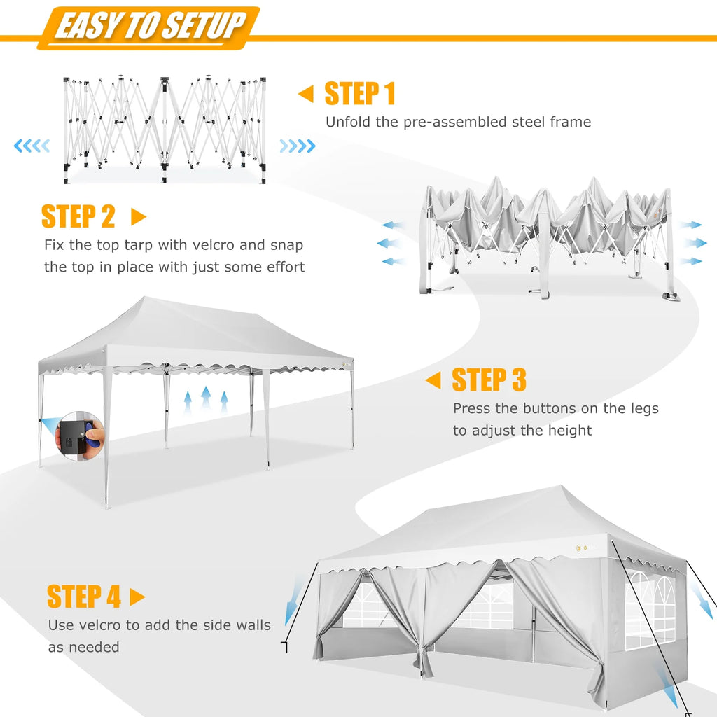 COBIZI 10X20 Pop up Canopy Tent with 6 Removable Side Walls Heavy Duty,Waterproof Adjustable Outdoor Event Party tent Parties,Commercial Instant Portable,Weddings,Camping,with Wheeled Bag,Gray
