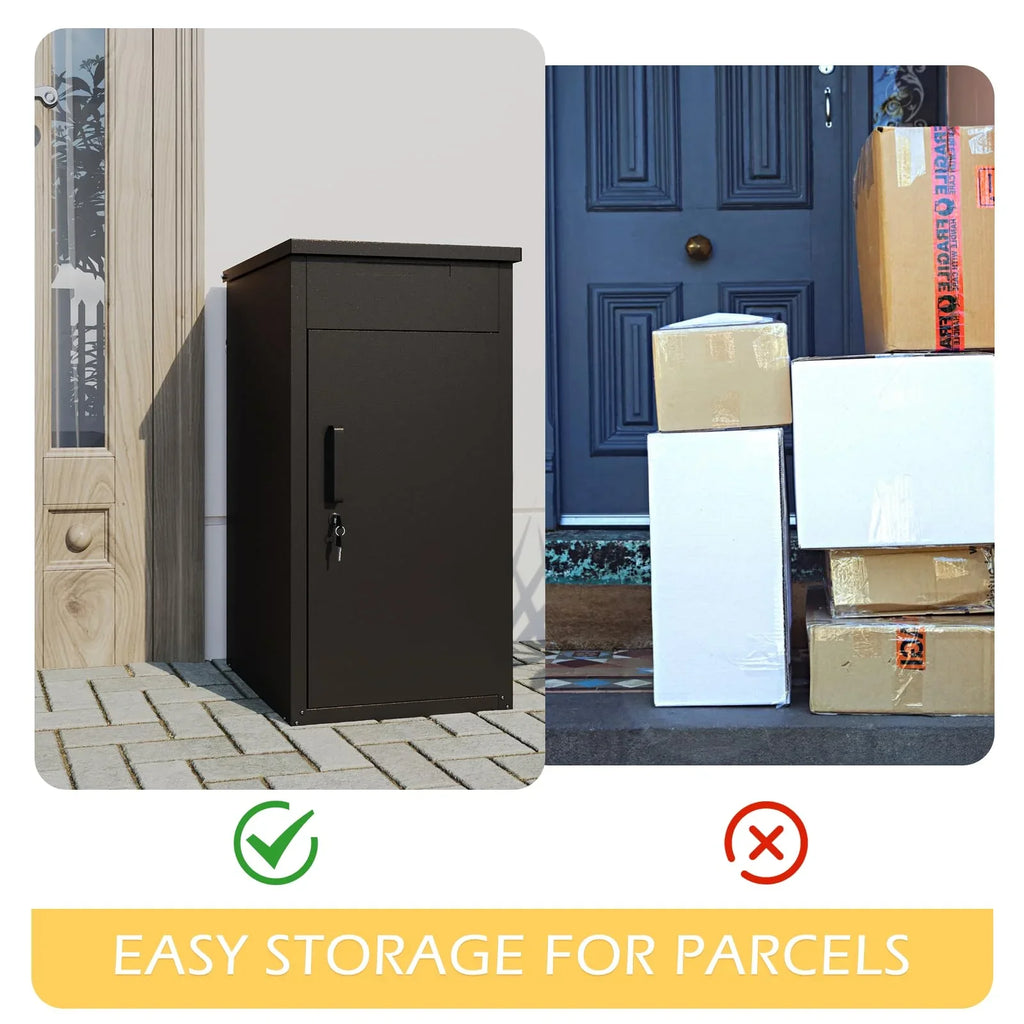 2026 NewAECOJOY Package Delivery Boxes for Outside Parcel Drop Box Outdoor Storage Box Wall Mounted Express Mail Package Delivery Box 17" x 16" x 38.3" Black