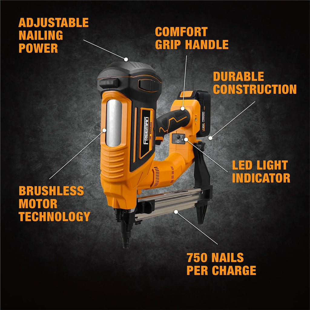 Freeman PE20VCSPN40 20 Volt Cordless and Brushless 1-1/2" Concrete Nailer Kit with Lithium Ion Battery, Charger, and Case -C 750 Shots per Charge