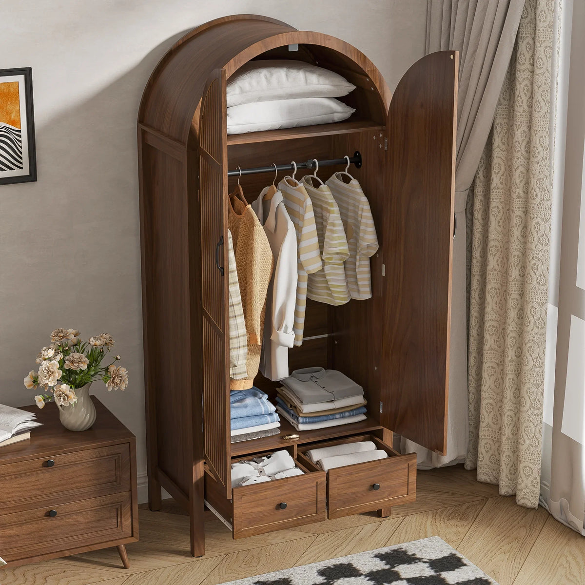 2026 NewArmoire Wardrobe Closet, Bedroom Armoire with Drawers, Wood Wardrobe Storage Cabinets