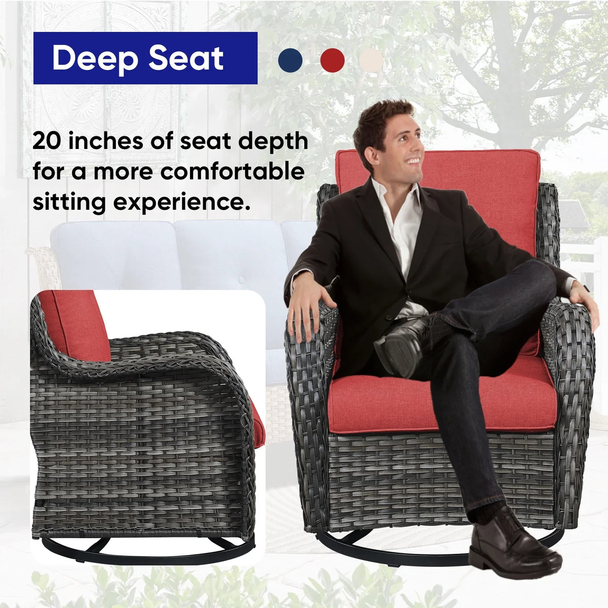 2026 NewPOCASSY 3 Piece Patio Set Outdoor Wicker Glider Rocking and Swivel Chairs with Cushions