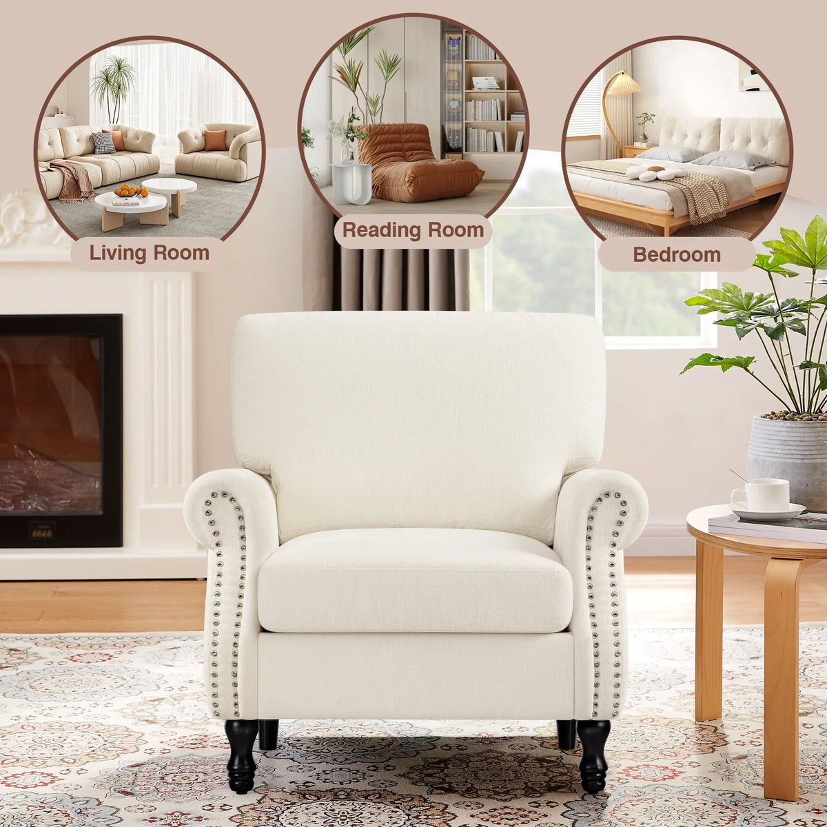 2026 NewCOOLHUT Modern Accent Chair Armchair, Linen Fabric Upholstered Comfy Single Sofa with Solid Wood Frame for Living Room, Gray