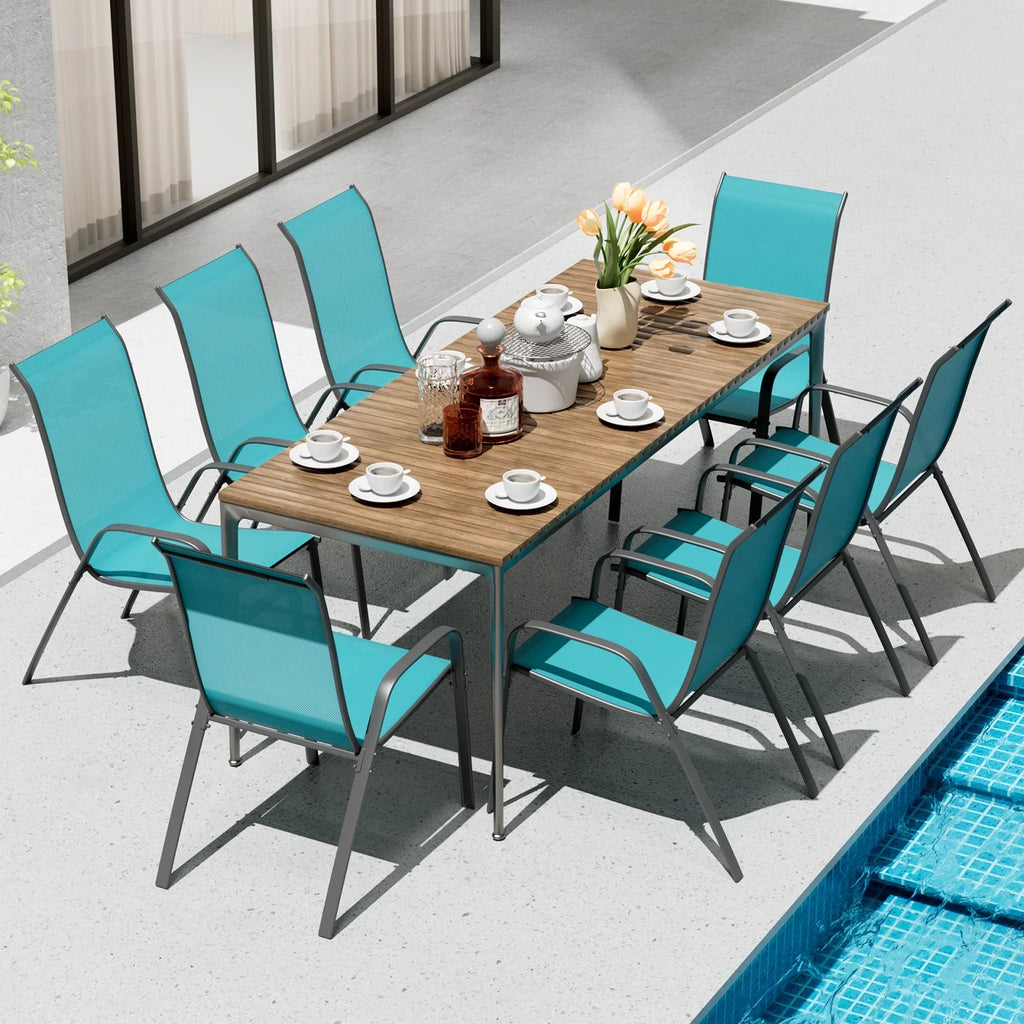 2026 NewArlopu 8Pcs Patio Dining Chairs Outdoor Stackable Armrest Chairs for Lawn Garden Backyard