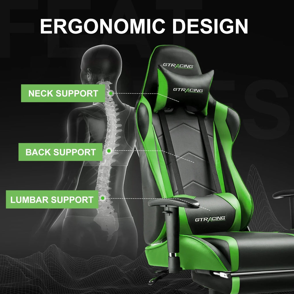 2026 NewGTRACING Gaming Chair, Ergonomic Office Desk Chair with Lumbar Support, PU Leather, Footrest & Adjustable Headrest, Red