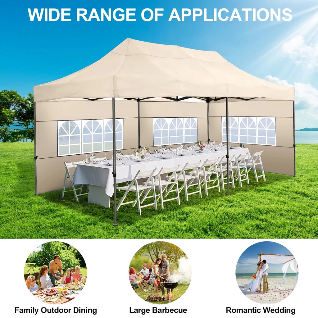 SANOPY 10'x20' Pop Up Canopy Waterproof Folding Tent Outdoor Easy Set-up Instant Tent Heavy Duty Commercial Wedding Party Shelter with 6 Removable Sidewalls, 4 Sandbags, Roller Bag, Black