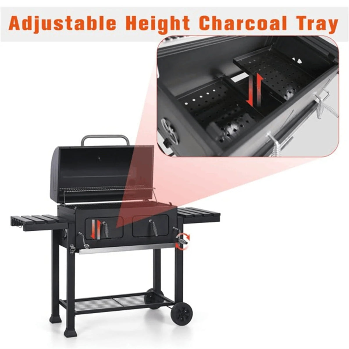 34'' Charcoal Grill Extra Large Portable BBQ Grill, Black
