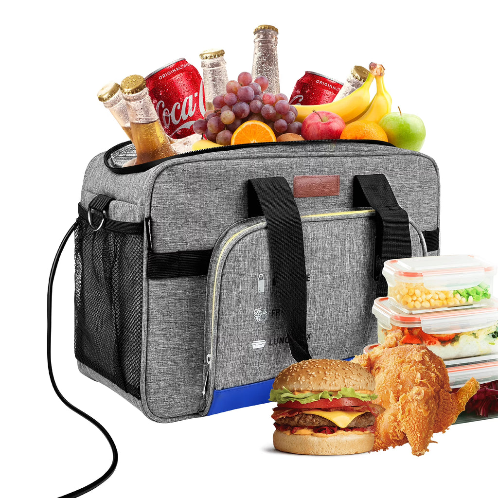 26 Quarts Foldable Portable Cooler & Heater Bag, Powered 12 Volt AC/DC Compatible, Ideal for Vehicle Travel and Outdoor Use-25L Gray-
