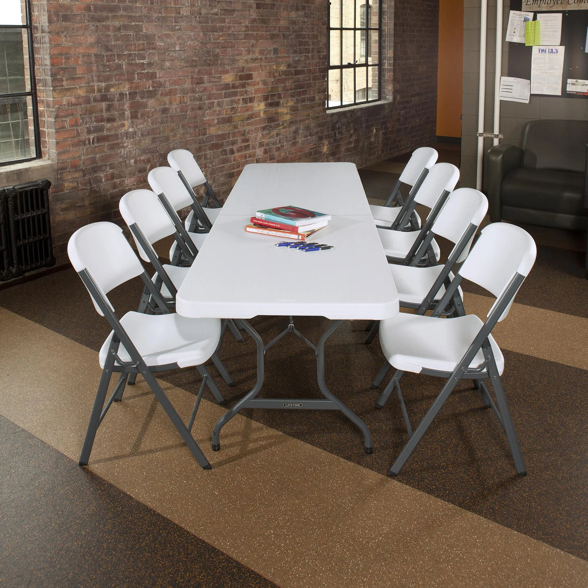 Lifetime 8 Foot Fold-in-Half Rectangle Table, Indoor/Outdoor Commercial Grade, White Granite (280270)