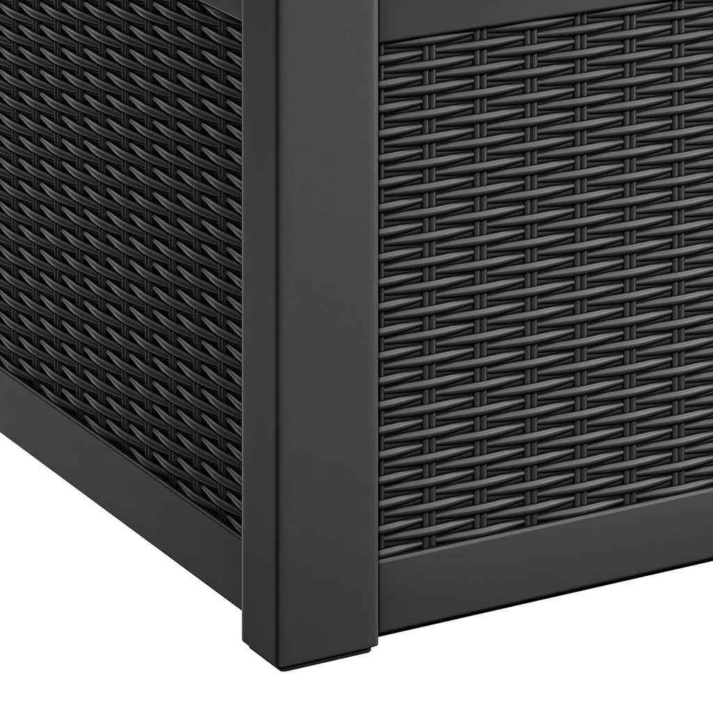 2026 NewModFusion 70-Gallon Outdoor Resin Storage Cabinet with Rattan Backrest – Waterproof Patio Bench Seat, 500 lbs Capacity, Black