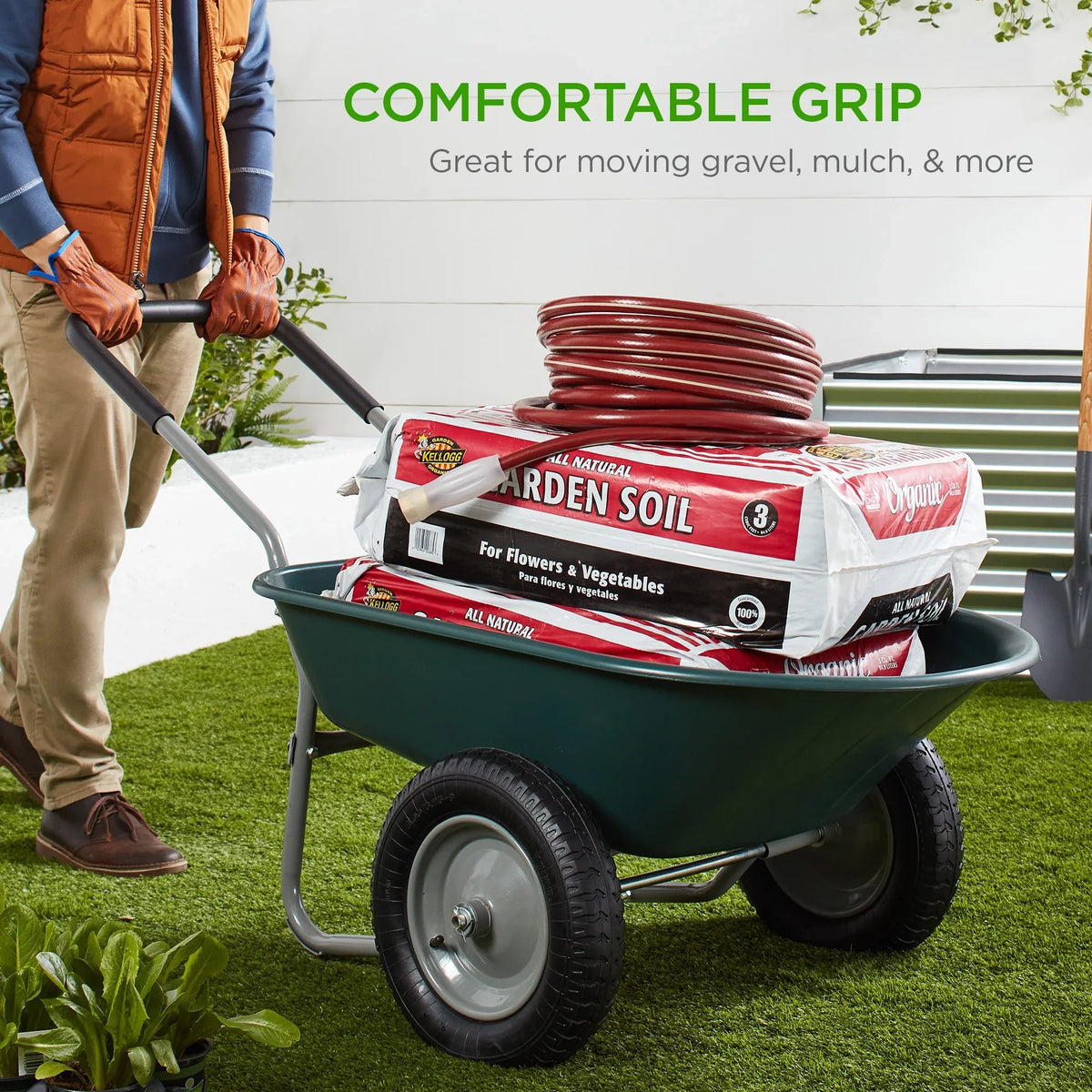 2026 NewBest Choice Products Dual-Wheel Home Wheelbarrow Yard Garden Cart for Lawn, Construction - Green