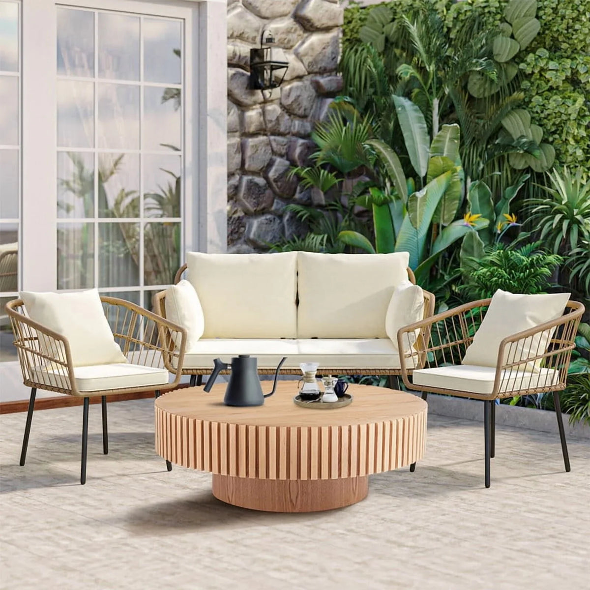 2026 NewFFH 43.7 inch Oval Coffee Table for Living Room,Handcraft Rustic Corner Coffee Table Nature Wood Relief Sturdy Pedestal for Apartmen,Side Table Centre Table,Nature Wood