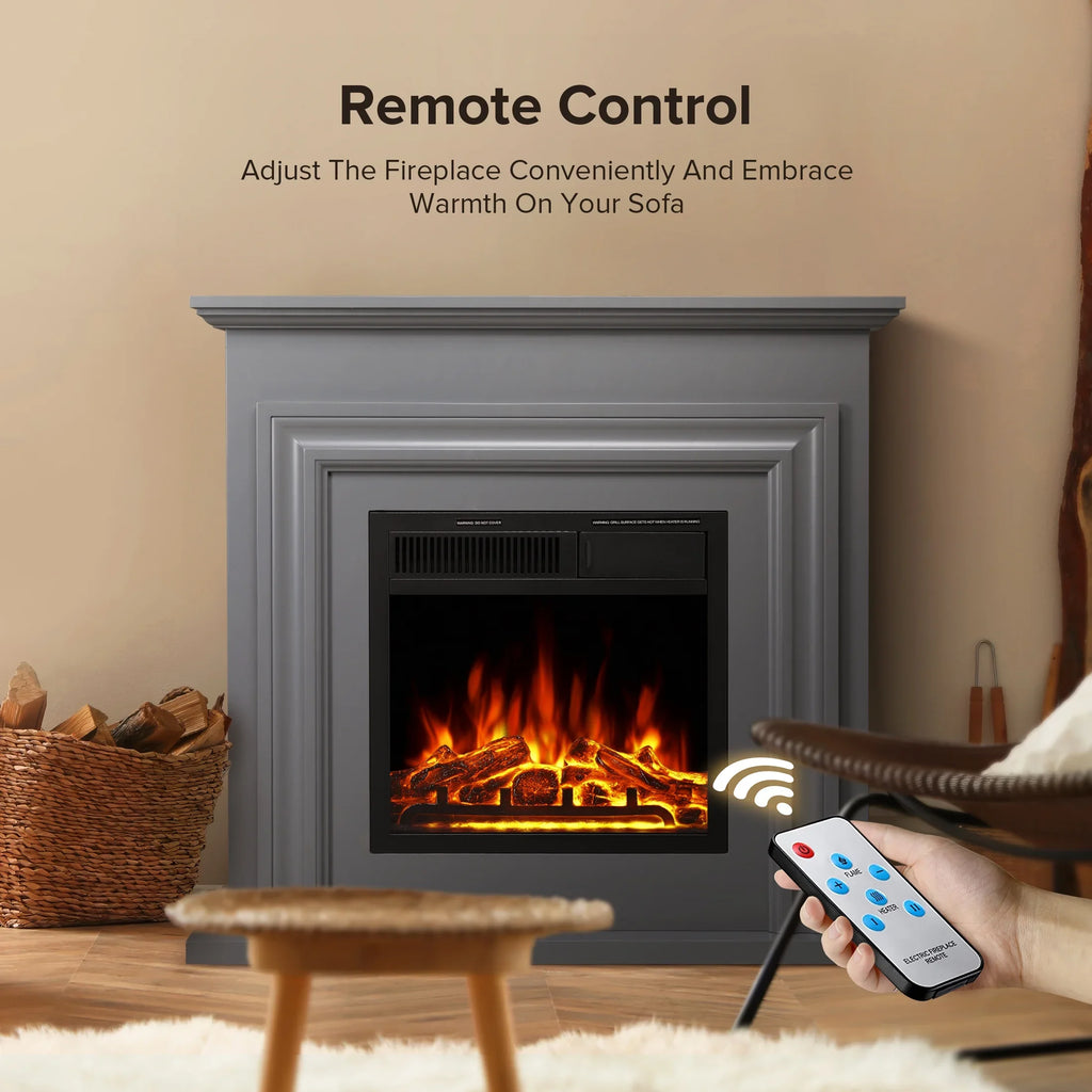 2026 NewKISSAIR Electric Fireplace Mantel Wooden Surround Firebox, Free Standing Fireplace, with Remote Control, Adjustable LED Flame, 750W/1500W -White