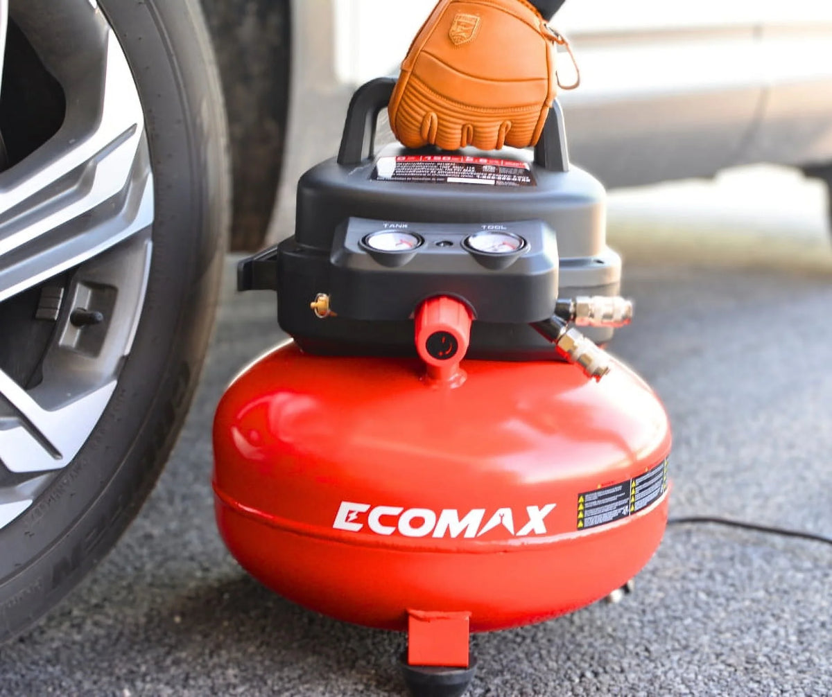 Ecomax 6 Gallon Portable Pancake Air Compressor, 150 PSI 1.0 HP Oil-Free Electric for Home Garage & Shop
