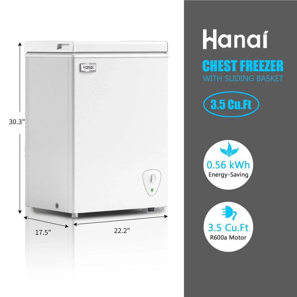 2026 NewWANAI Chest Freezer 3.5 Cu Ft,Small Chest Freezer,Upright Single Door Refrigerator,White
