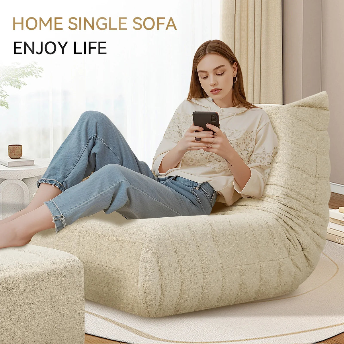 2026 NewVFD Bean Bag Chairs for Adults, Beanbag Chair with Ottoman Lounge Sofa Memory Foam Comfy Reading Chair for Bedroom & Living Room, Lazy Floor Sofa Couch