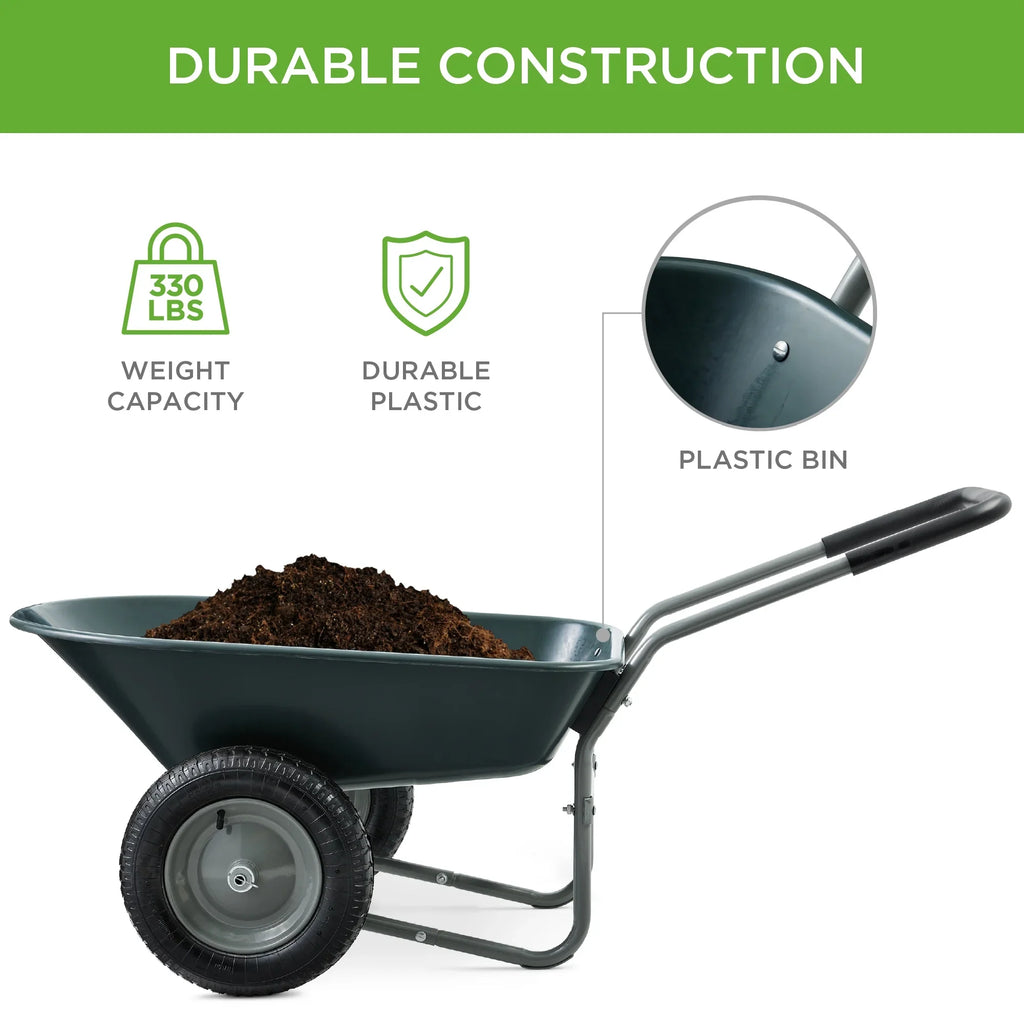 2026 NewBest Choice Products Dual-Wheel Home Wheelbarrow Yard Garden Cart for Lawn, Construction - Green