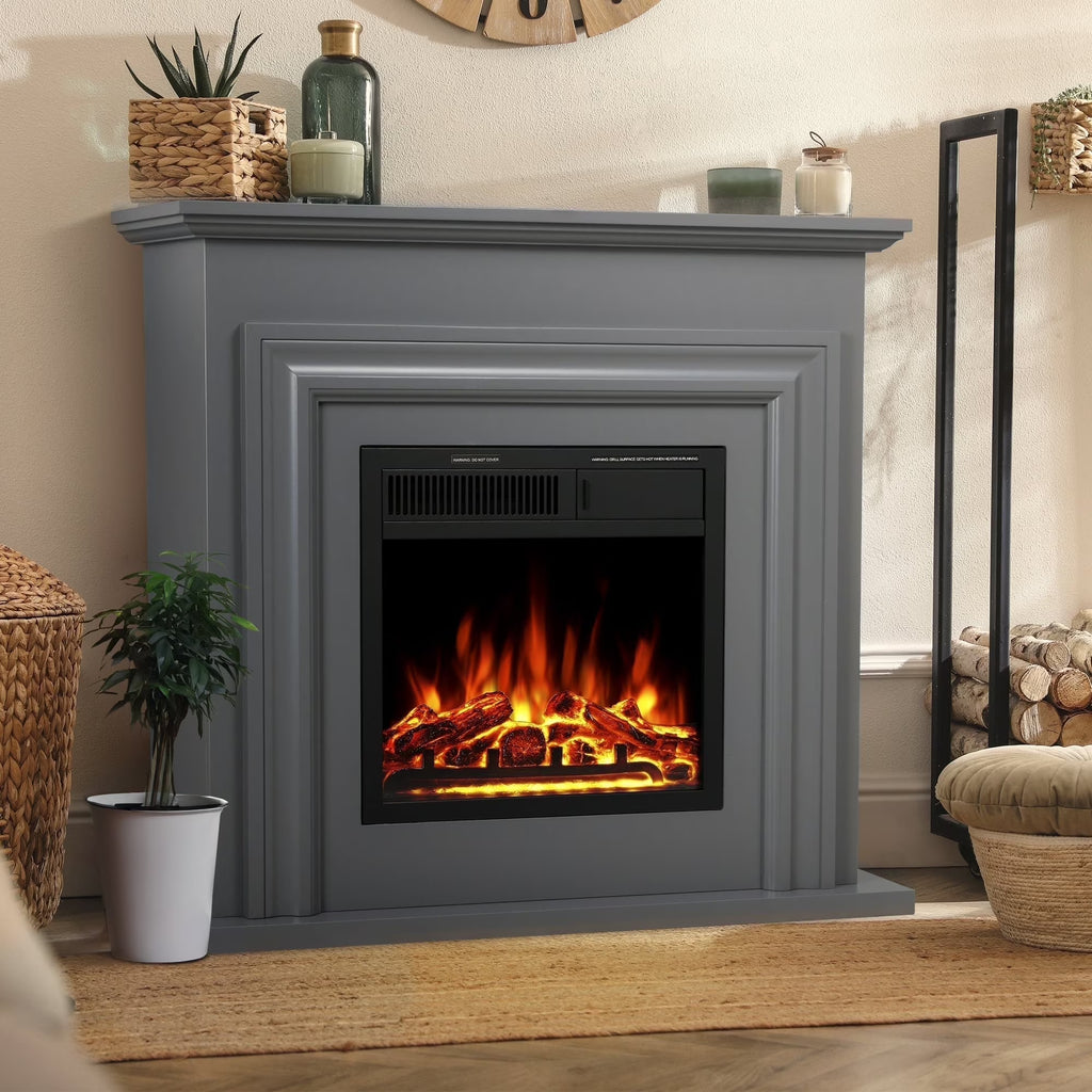 2026 NewKISSAIR Electric Fireplace Mantel Wooden Surround Firebox, Free Standing Fireplace, with Remote Control, Adjustable LED Flame, 750W/1500W -White