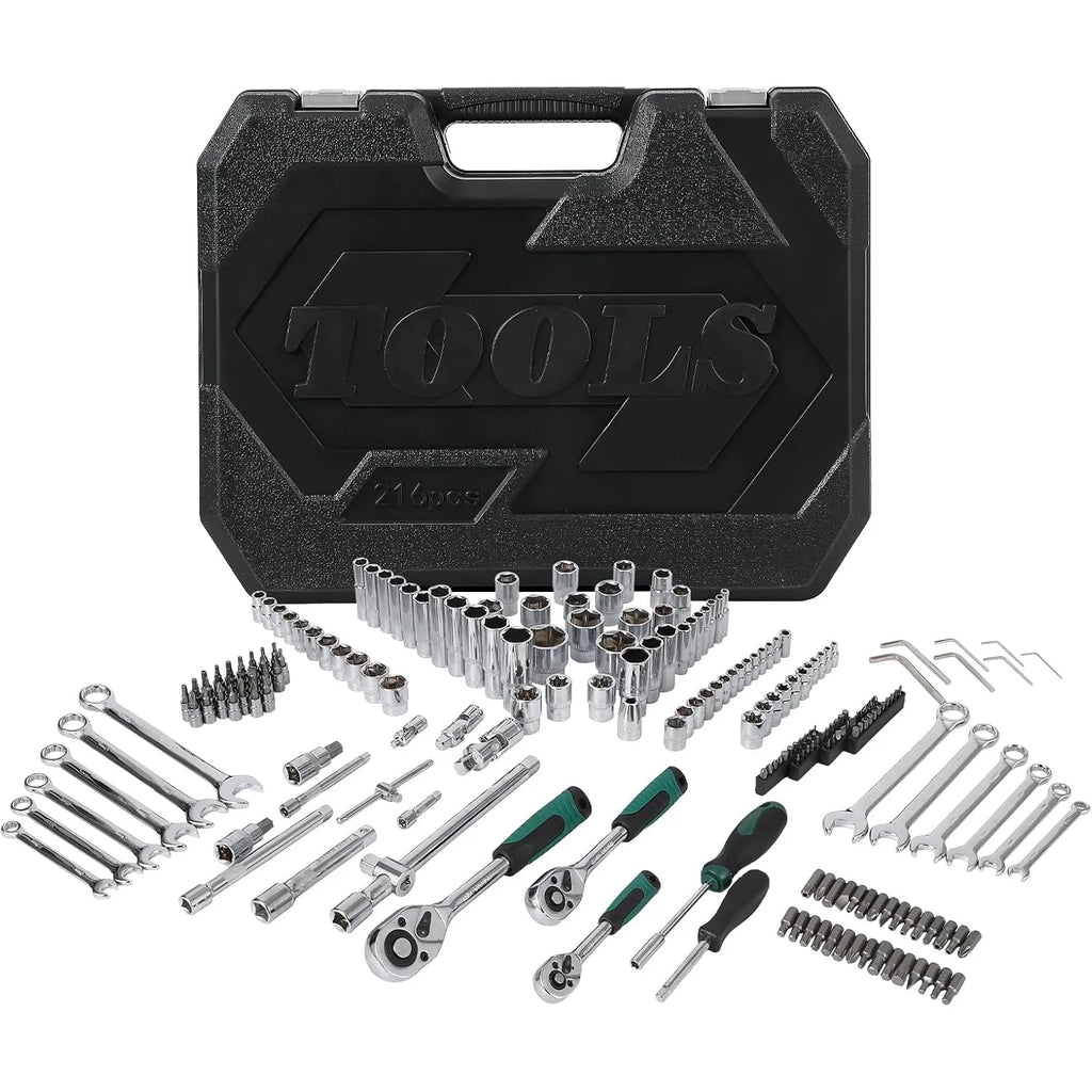 AOILE 216-Piece SAE & Metric Mechanics Tool Set with Socket Wrench Kit in Storage Case