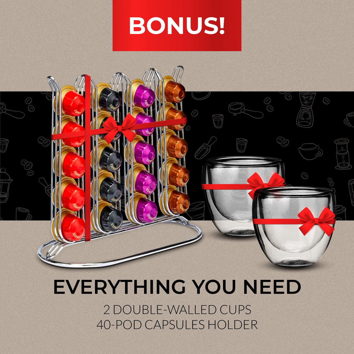 2026 NewChefWave Espresso Machine for use with Nespresso Capsules (Red), Holder and Cups