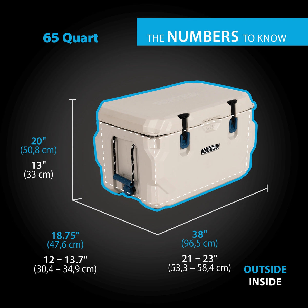 Lifetime 65 qt Bear-Resistant Camping Cooler, Premium High Performance, Ice Retention, Hard Cooler, 75 Can Capacity, Arctic White (90997)