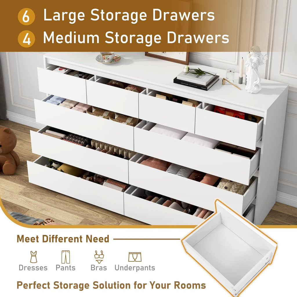 ChVans Black 9 Drawers Dresser with Charging Station, 63" Long Modern Dresser with 9 Drawers for Bedroom, Large Wood Chest of Drawers Handle Free, Dresser for Bedroom, Living Room, Hallway