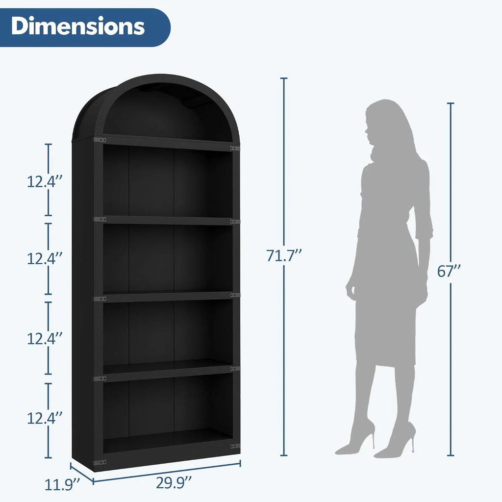 2026 NewBookcase 5 Shelf Arched Bookshelf 71.65in Tall Bookcase Farmhouse Display Storage Rack Wooden Bookshelves for Home Office, Living Room(white)