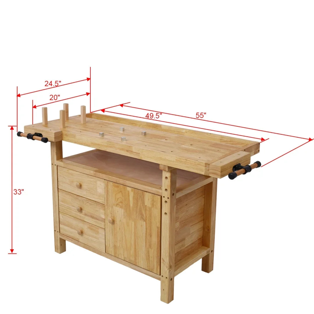 2026 NewWorkbench, Work Bench, Versatile and Functional Wooden Workstation, Work Table for Garage Workshop and Home, 55"L*24.5"W*33"H, Natural